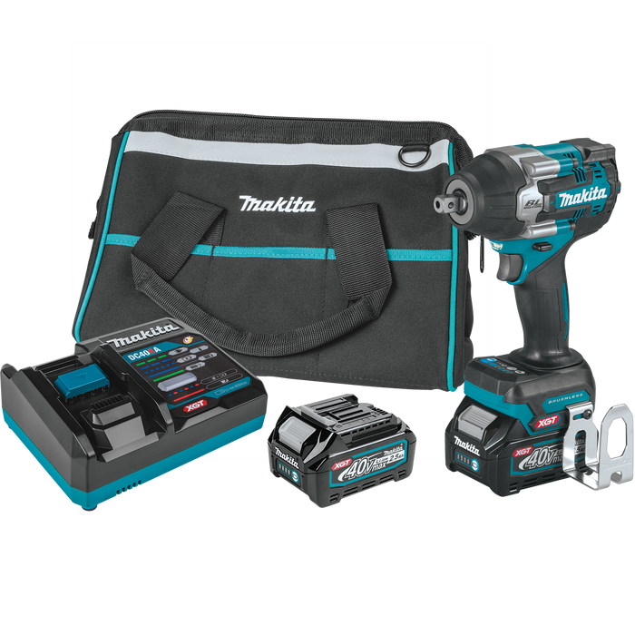 Makita 40V MAX XGT Brushless Cordless 4‑Speed Mid‑Torque 1/2" Sq. Drive Impact Wrench Kit w/ Detent Anvil (2.5Ah)