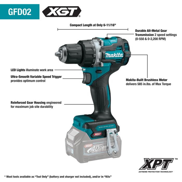 Makita 40V Max XGT Compact Brushless Cordless 1/2" Driver‑Drill (Bare Tool)