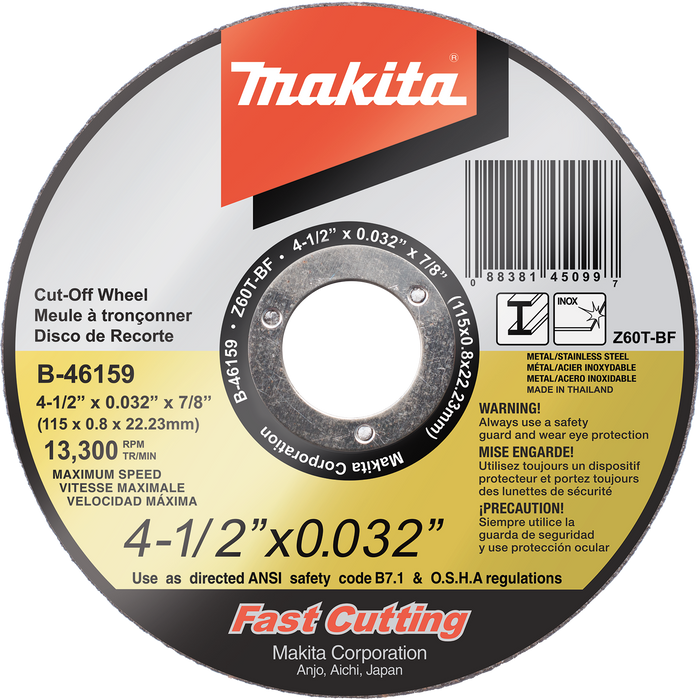 Makita 4‑1/2" x .032" x 7/8" Ultra-Thin Cut‑Off Wheel, Stainless