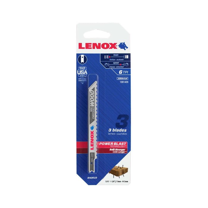 LENOX 4 in. Bi-Metal U-Shank Nail-Embedded Wood Jig Saw Blade 6 TPI (3-Pack)