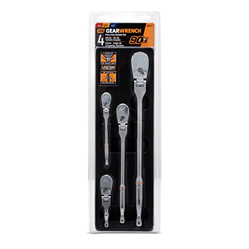 GEARWRENCH 4 Piece 1/4", 3/8" & 1/2" Drive 90 Tooth Full Polish Flex-Head RATCHET Set