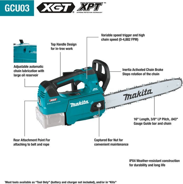 Makita 40V MAX XGT Brushless Cordless 16 In. Top Handle Chain Saw Kit