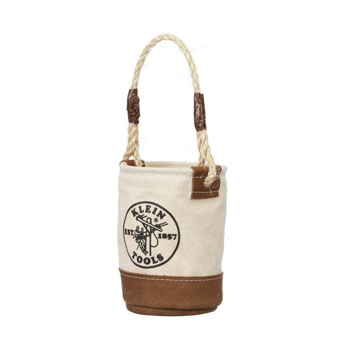 Klein Tools 5104MINI Mini Tool Bucket, All-Purpose Tool Bucket with Leather-Bottom, Nuts and Bolt Bag with Reinforced Rope Handle, Small Utility Pouch