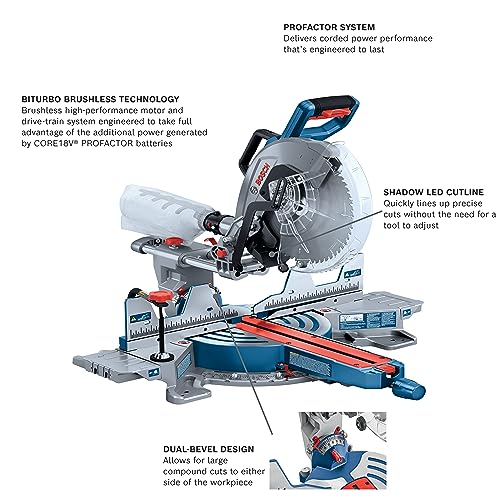 Bosch PROFACTOR 18V Surgeon 12in Dual Bevel Slide Miter Saw Kit with (1) CORE18V 8.0 Ah PROFACTOR Performance Battery