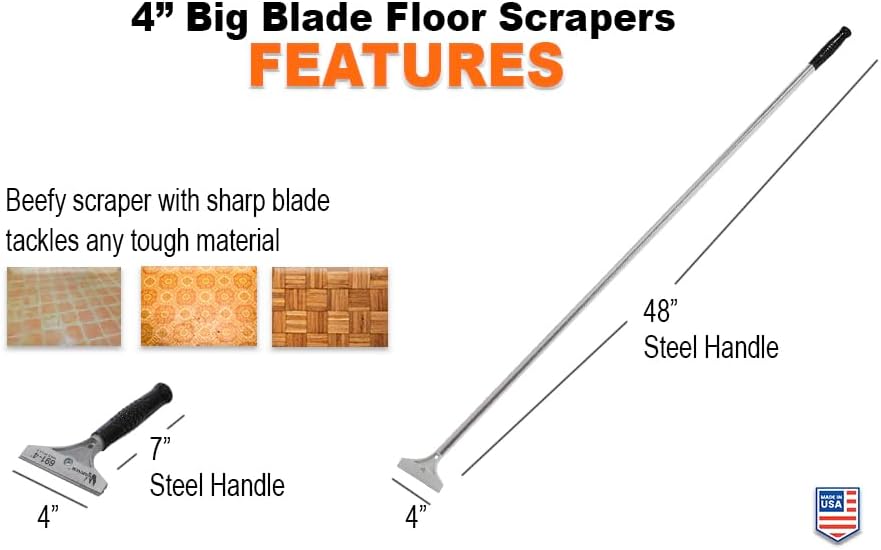 Warner 4" Big Blade Floor Scraper, 48" Steel Handle