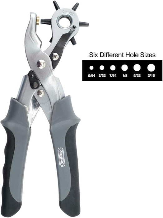 General Tools Revolving Punch Pliers Multi-Hole Sizes for Leather, Rubber, & Plastic