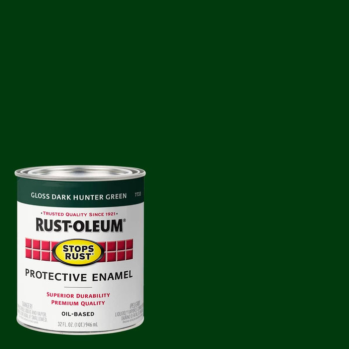 Rust-Oleum 2PK Stops Rust Brush On Paint, Quart (2 Pack), Gloss Dark Hunter Green, 64 Fl Oz