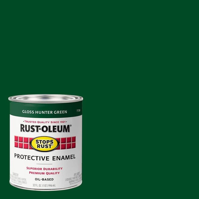 Rust-Oleum 2PK Stops Rust Brush On Paint, Quart (2 Pack), Gloss Hunter Green, 64 Fl Oz