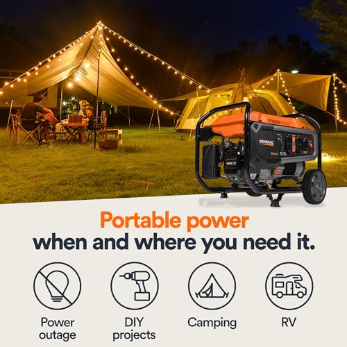 Generac GP8000E 8,000-Watt Gas-Powered Portable Generator - Electric Start, CO-Sense, CARB Compliant - Reliable Power for Emergencies & Recreation