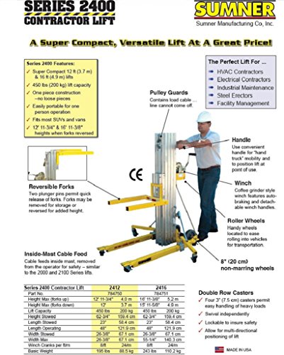 Sumner Manufacturing 784751 2416 Contractor Lift, 16' Height, 450 lb. Capacity