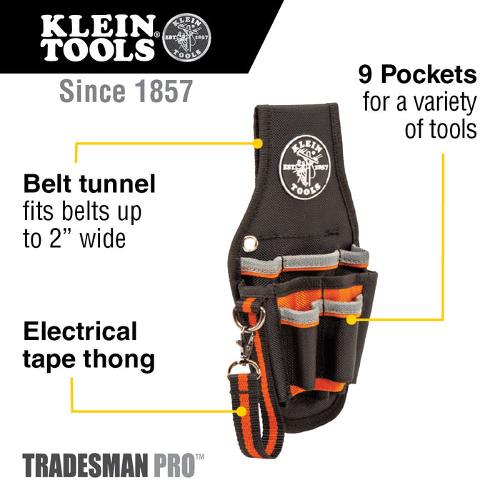 Klein Tools 5240 Tool Pouch, Tradesman Pro Maintenance Tool Pouch with 9 Pockets, Tape Thong, 2-Inch Tunnel Loop, Great Electrician Holster