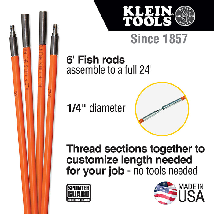 Klein Tools 56324 Lo-Flex Fish Rod Set, 24-Foot