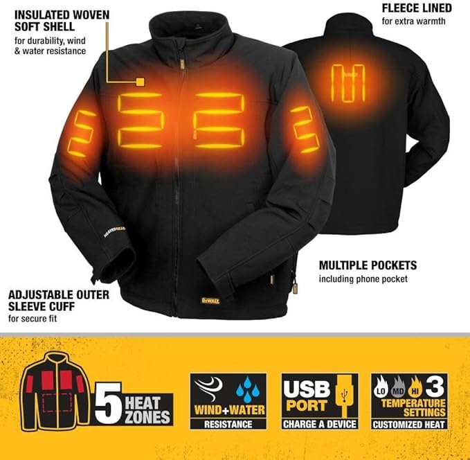 DEWALT Men's (DCHJ060ABD1-2X) Heated Soft Shell Jacket Kit Black 2-XLarge