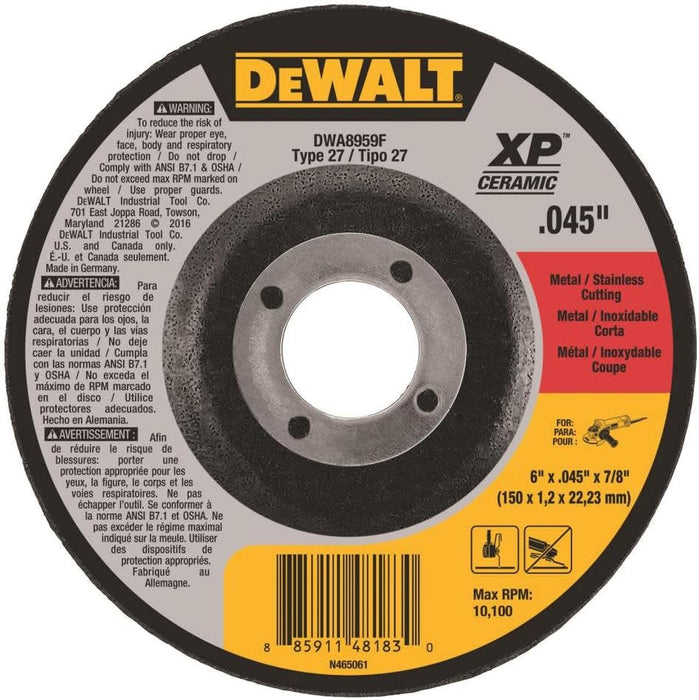 DeWALT DWA8959F T27 XP CER Fast Cut-Off Wheel, 6" x 0.045" x 7/8"