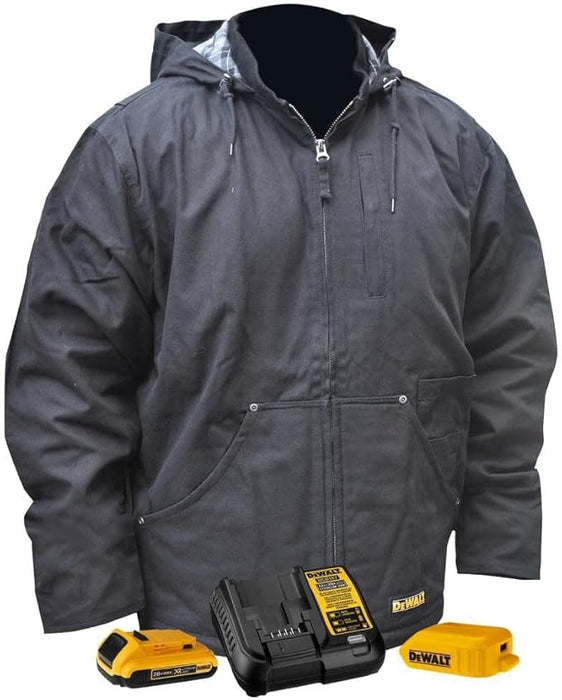 DEWALT Unisex (DCHJ076ABD1-XL) Adult With 2.0ah Battery and Charger DEWALT Heated Heavy Duty Work Coat, Black, X-Large US