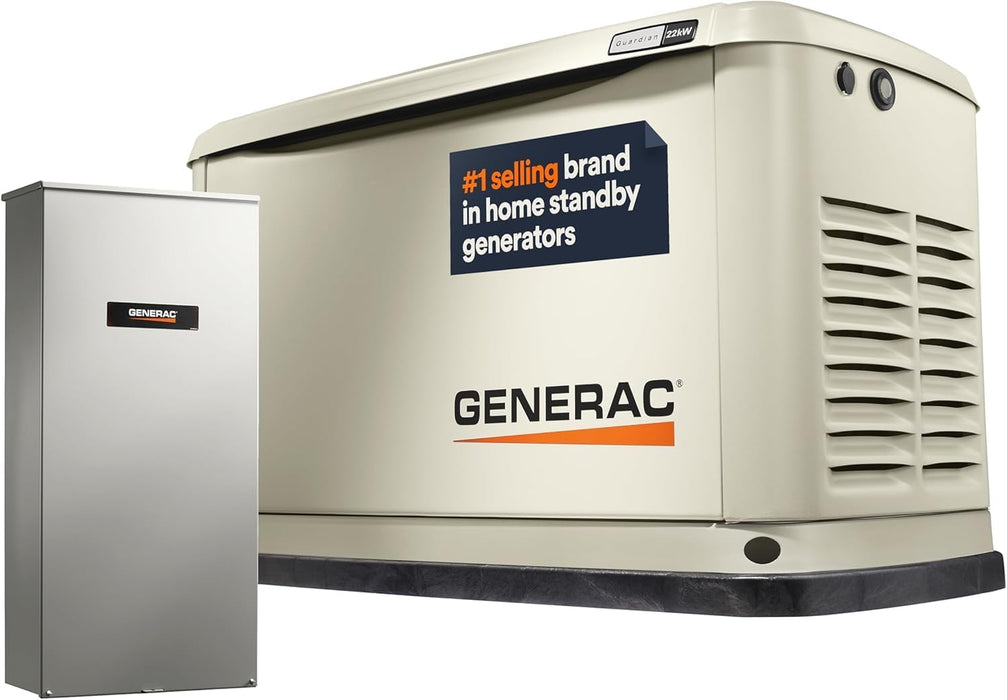 Generac 7043 22kW Air Cooled Guardian Series Home Standby Generator with 200-Amp Transfer Switch - Comprehensive Protection - Smart Controls - Versatile Power - Wi-Fi Connectivity - Bisque