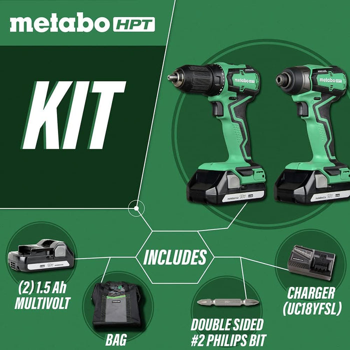 Metabo HPT Cordless 18V Drill and Impact Driver Combo Kit | Sub-Compact | Brushless Motor | Lithium-Ion Batteries | Lifetime Tool Warranty | KC18DDX