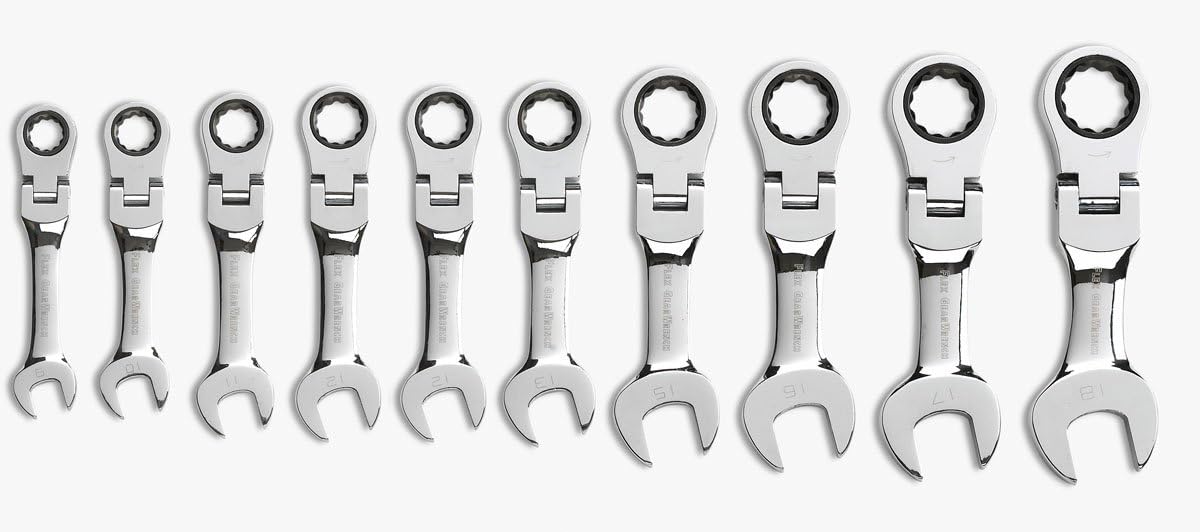 GEARWRENCH 10 Pc. 12 Pt. Stubby Flex Head Ratcheting Combination Wrench Set, Metric - 9550