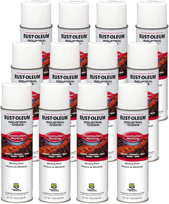 Rust-Oleum 12PK Industrial Choice M1400 System Water-Based Construction Marking Paint, 17 oz, White, 12 Pack