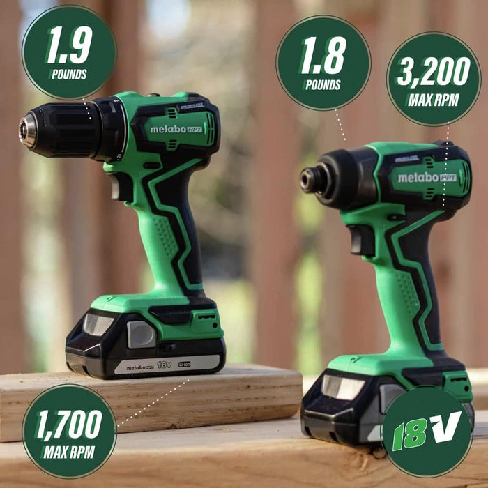 Metabo HPT Cordless 18V Drill and Impact Driver Combo Kit | Sub-Compact | Brushless Motor | Lithium-Ion Batteries | Lifetime Tool Warranty | KC18DDX