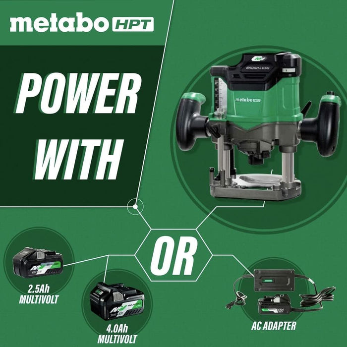 Metabo HPT 36V Multi-Volt Cordless Plunge Router | Includes 1/2 In. and 1/4 In. Collets | Variable Speed | Optional AC Adapter | M3612DAQ4 (Bare Tool)