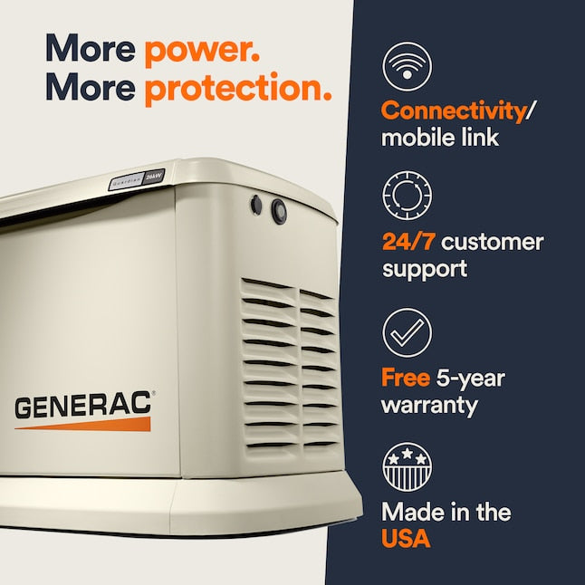 Generac Guardian 26,000-Watt (LP)/22,500-Watt (NG) Air-Cooled Whole House Generator with Wi-Fi and 200 Amp Transfer Switch