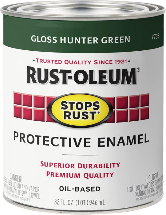 Rust-Oleum 2PK Stops Rust Brush On Paint, Quart (2 Pack), Gloss Hunter Green, 64 Fl Oz