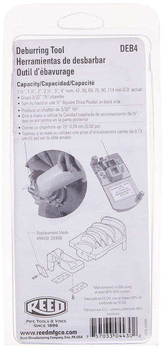 Reed Tool Deburring Tool for Plastic, 1-1/4 to 4-Inch