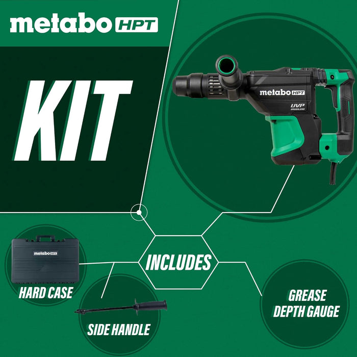 Metabo HPT Rotary Hammer | 1-9/16-Inch SDS Max | AC Brushless Motor | 4 Speed Modes | User Vibration Protection | Reactive Force Control | DH40MEY2