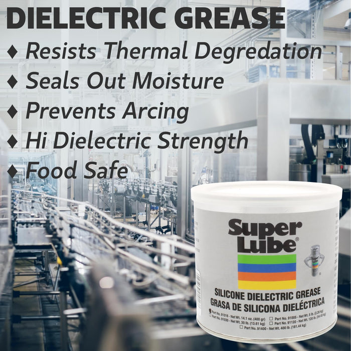 Super Lube Silicone Dielectric & Vacuum Grease Non-Curing Compound (Translucent White, 14.1oz/400g Canister) | NSF Certified Food Grade & Clean | Resistant to Thermal Degredation