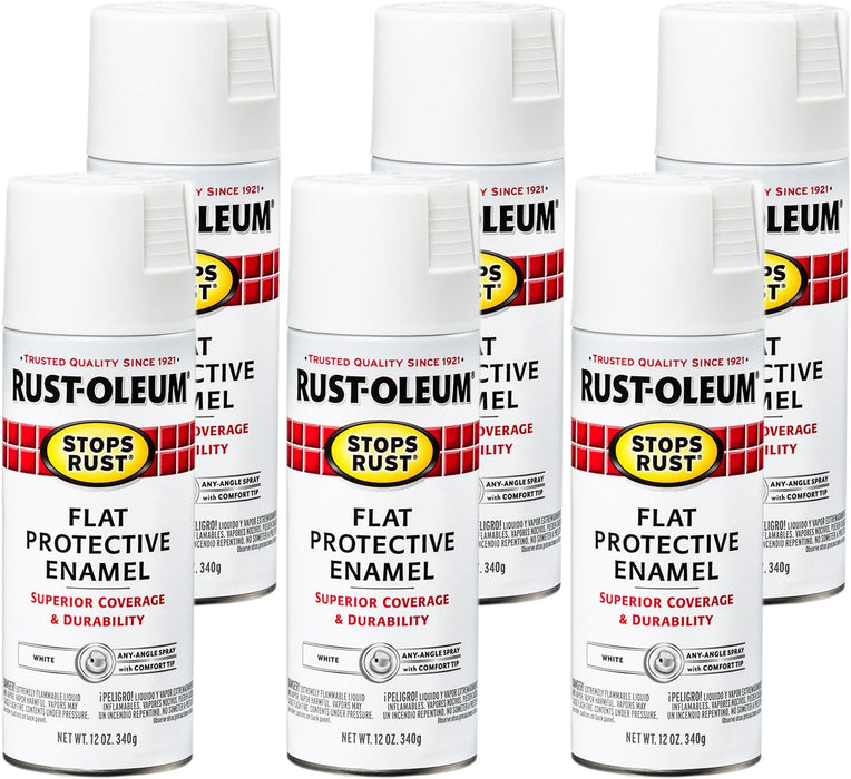 Rust-Oleum 6PK Stops Rust Spray Paint, 12 Oz, Flat White, 6 Pack