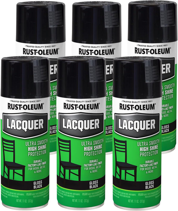 Rust-Oleum 6PK Lacquer Spray Paint, 11 oz, Gloss Black, 6 Pack