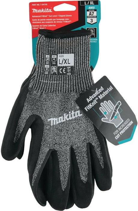 Makita Unisex Fitknit T 04145 Advanced FitKnit Cut Level 7 Nitrile Coated Dipped Gloves Large X Large, Gray/Black, Large X-Large US