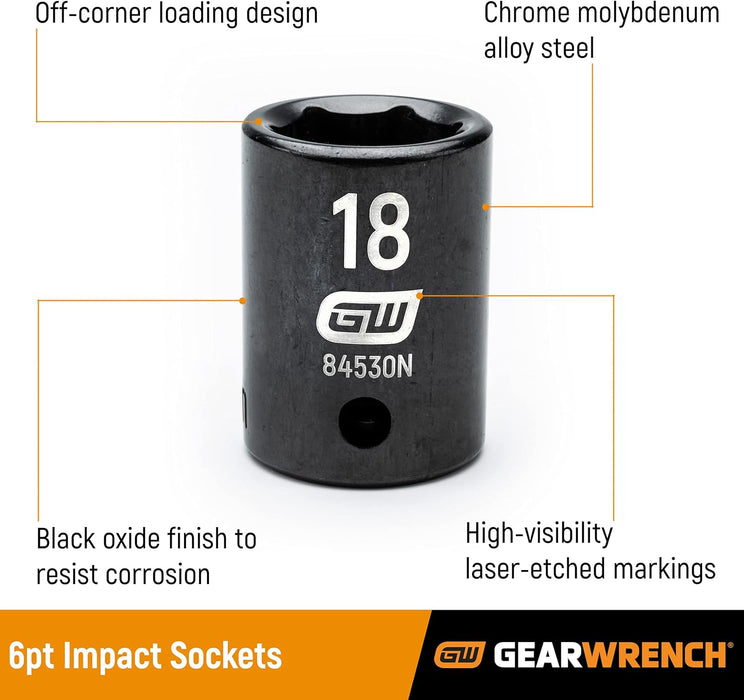 GEARWRENCH 48 Pc. 1/4" Drive 6 Pt. Impact Socket Set, Standard & Deep, SAE/Metric - 84902