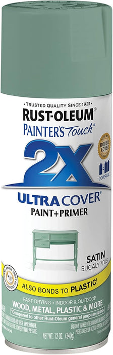 Rust-Oleum 6PK Painter's Touch 2X Ultra Cover Spray Paint, 12 oz, Satin Eucalyptus, 6 Pack