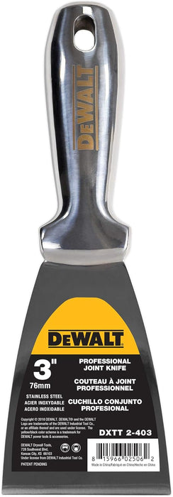 DeWALT (2-403) 3" All Stainless-Steel Joint Knife | One-Piece Premium Polished Metal Putty Blade