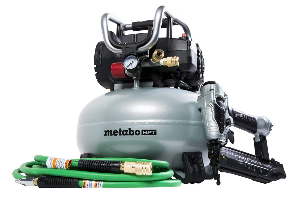 Metabo HPT Air Compressor Combo Kit with Brad Nailer, Pancake Compressor, and 25 Ft Air Hose