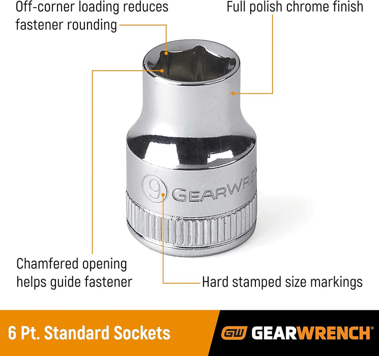 GEARWRENCH 14 Pc. 3/8" Drive 6 Pt. Standard Socket Set, Metric - 80552