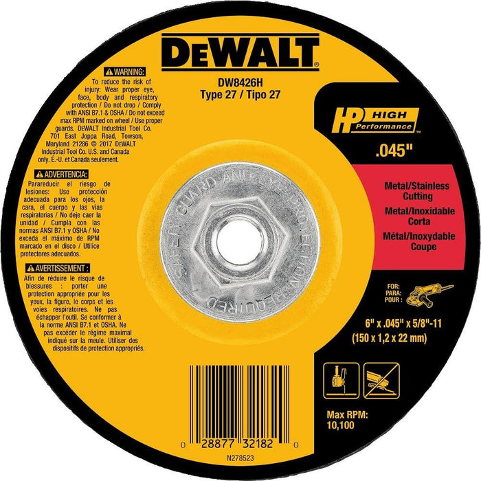 DeWALT (DW8426H) Metal Cutting Wheel, 5/8-11 Arbor, 6-Inch by 0.045-Inch