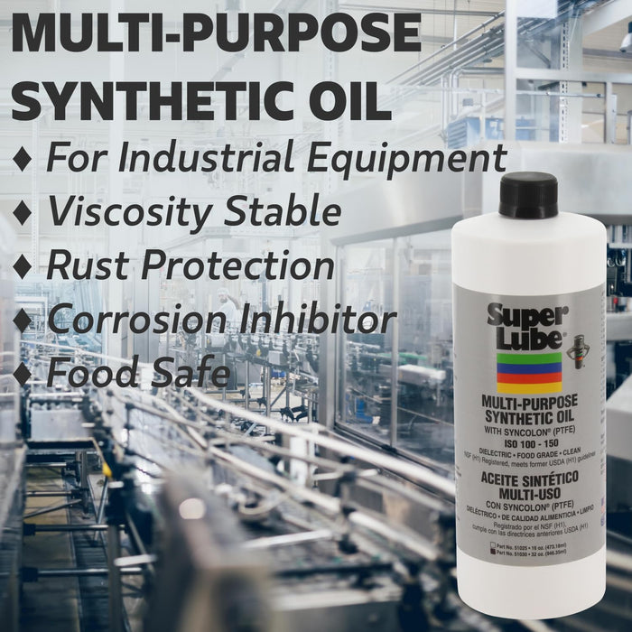 Super Lube Multi-Purpose Synthetic Oil w/Syncolon (Translucent, 8oz Bottle) | NSF Certified Food Grade & Clean | for Industrial Machinery & Equipment