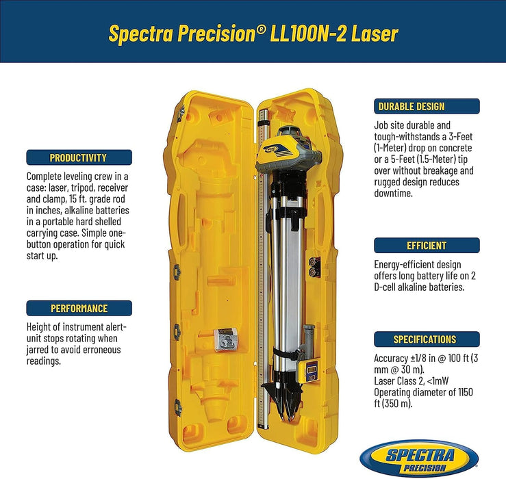 Spectra Precision Laser Level Kit with Receiver, Rod (Inches), Tripod and Case