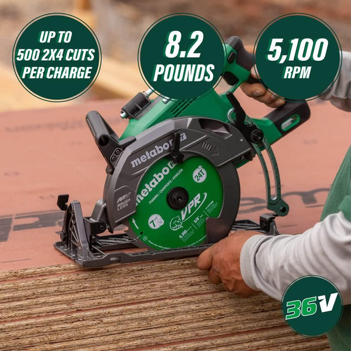 Metabo HPT 36V Cordless 7-1/4 In. Rear Handle Circular Saw, 500 Cuts Per Charge, Lightweight at 8.2 Lbs.