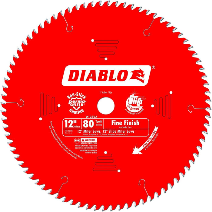 Freud D1280X Diablo 12-Inch 80 Tooth ATB Crosscutting Saw Blade with 1-Inch Arbor, Red