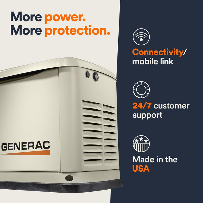 Generac 7043 22kW Air Cooled Guardian Series Home Standby Generator with 200-Amp Transfer Switch - Comprehensive Protection - Smart Controls - Versatile Power - Wi-Fi Connectivity - Bisque