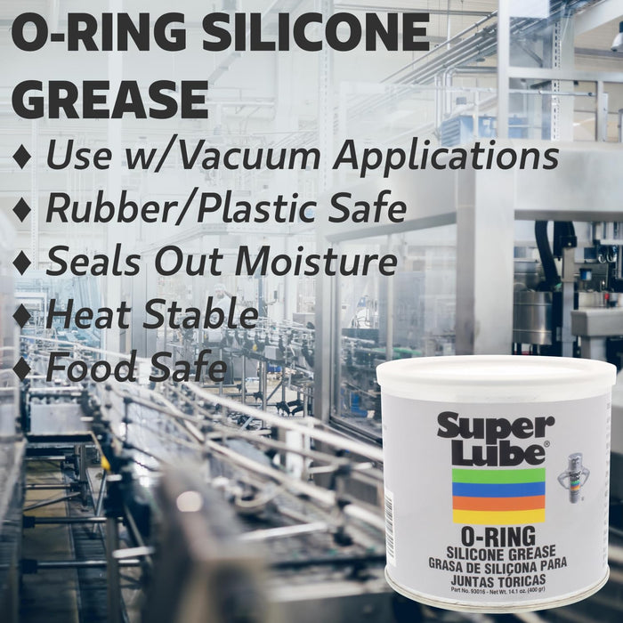 Super Lube Silicone O-Ring Grease Non-Curing Compound (Translucent White, 14.1oz/400g Canister) | NSF Certified Food Grade & Clean | Heat Stable