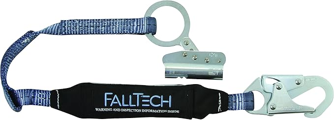 FallTech 8368 Rope Grab Lanyard Set-Single Leg, ViewPack with Self-Tracking Rope Grab, 1 Snap Hook for 5/8" Rope, 3", Blue/Black