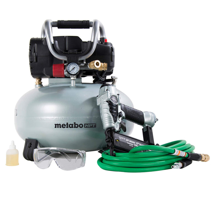 Metabo HPT Air Compressor Combo Kit with Brad Nailer, Pancake Compressor, and 25 Ft Air Hose