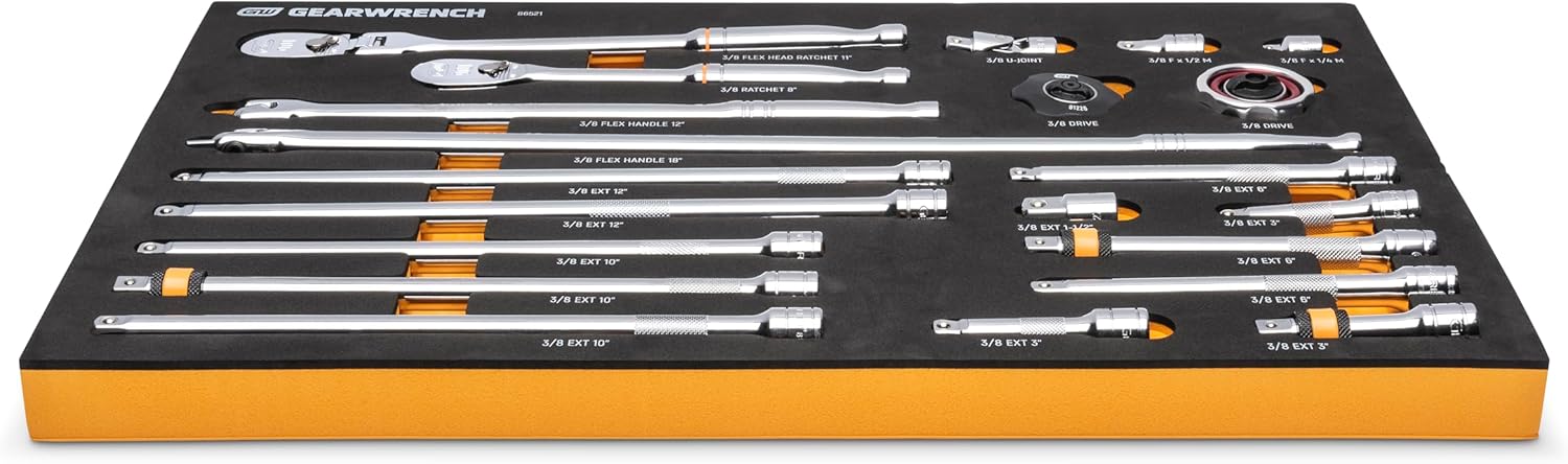 GEARWRENCH 21 Piece 3/8" 90T Ratchet & Drive Tool Set with EVA Foam Tray - 86521