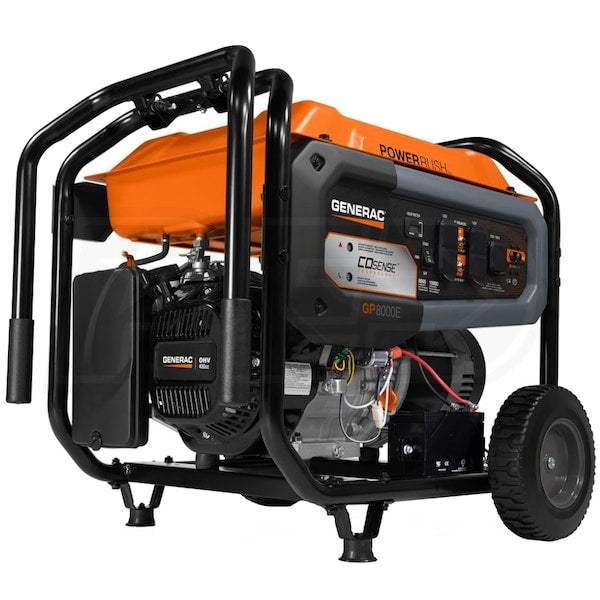 Generac GP8000E 8,000-Watt Gas-Powered Portable Generator - Electric Start, CO-Sense, CARB Compliant - Reliable Power for Emergencies & Recreation