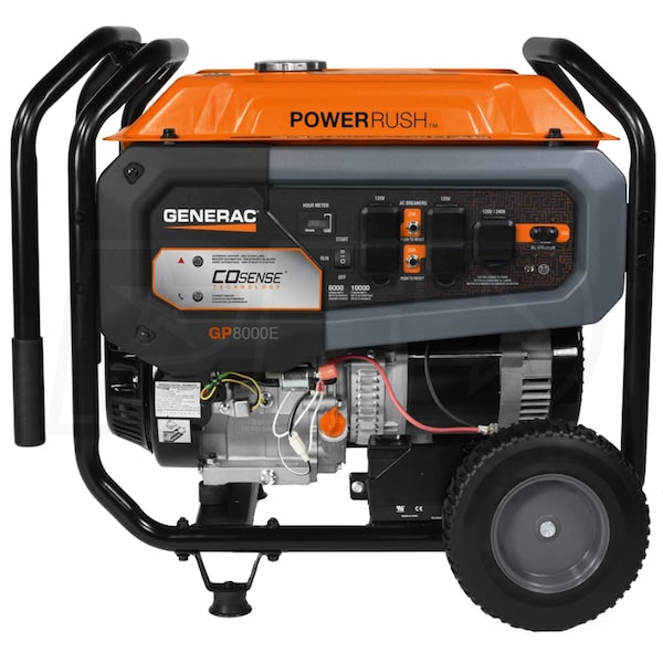 Generac GP8000E 8,000-Watt Gas-Powered Portable Generator - Electric Start, CO-Sense, CARB Compliant - Reliable Power for Emergencies & Recreation